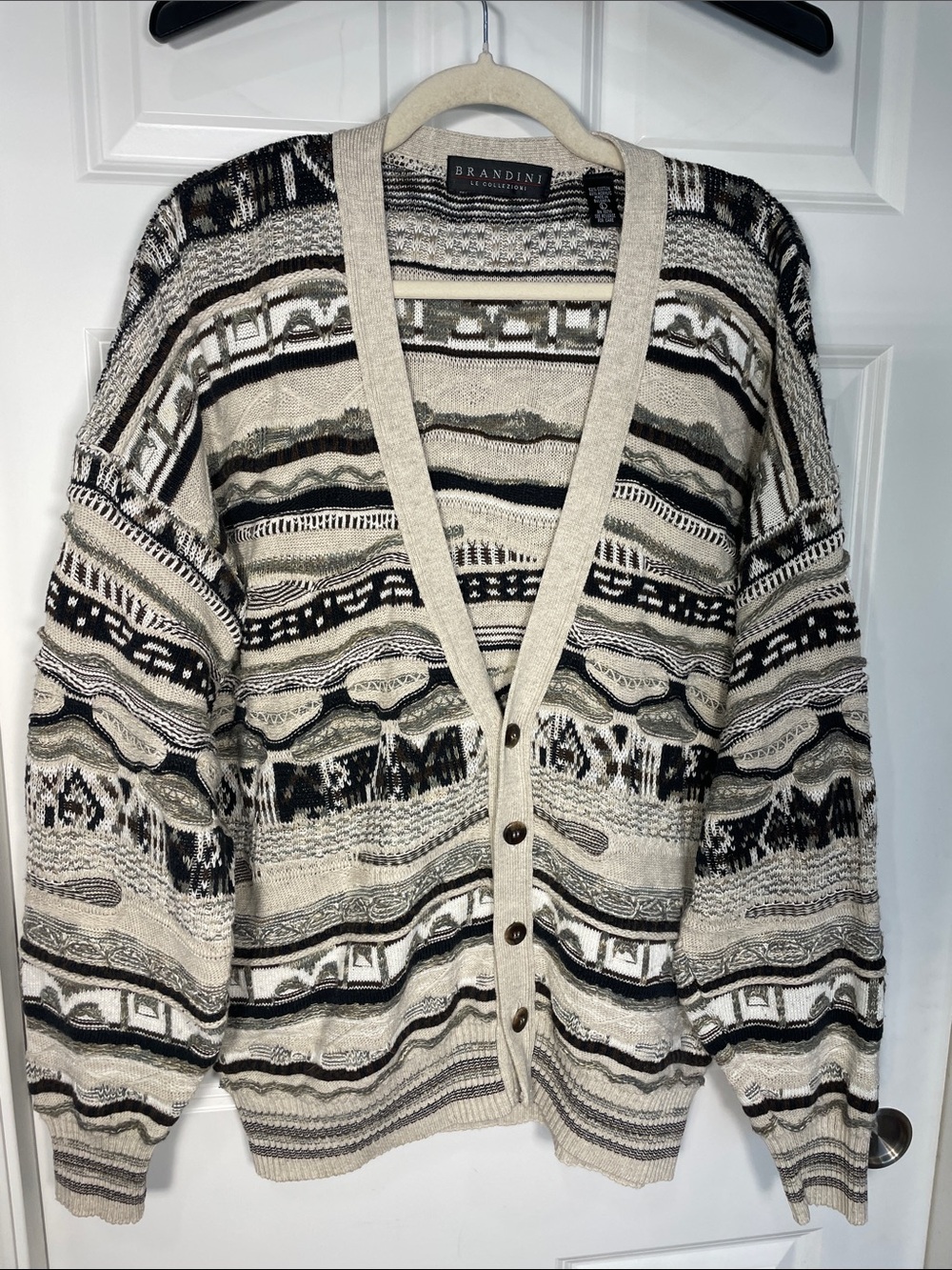 Brandini Le Collezioni Men’s Button Up Sweater Cardigan Large 3-D Knit V Neck